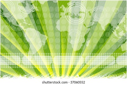 Umwelthintergrund mit Weltkarte und Sonnenaufgang