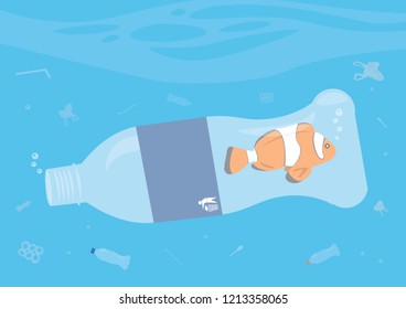 environmental banner plastic garbage decor a conceptual illustration on the theme of ocean pollution with the image of a floating plastic trash and fish inside 
Ecology environmental protection
