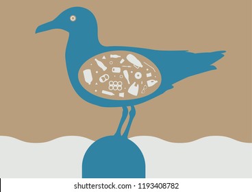 Environmental Banner Plastic Garbage Trash Sea Bird More Than Plastic Pieces In Stomachs