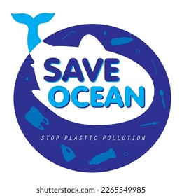 environmental banner Stop plastic Save Ocean marine decor with Sea Grabage illustration on the theme of ocean pollution protection
