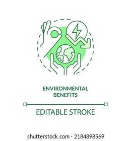 Environmental benefits green concept icon. Energy efficiency benefit abstract idea thin line illustration. Isolated outline drawing. Editable stroke. Arial, Myriad Pro-Bold fonts used