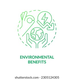Icono de concepto de gradiente verde de beneficios ambientales. Reducir las emisiones de aire. Ilustración de línea delgada de ideas abstractas de beneficio de la eficiencia energética. Dibujo de contorno aislado. Se usa una fuente Myriad Pro-Bold