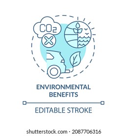 Environmental benefits turquoise blue concept icon. Renewable power producing abstract idea thin line illustration. Isolated outline drawing. Editable stroke. Roboto-Medium, Myriad Pro-Bold fonts used
