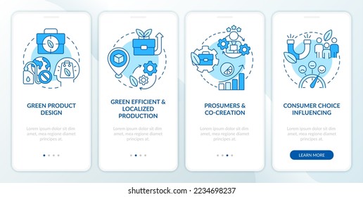 Environmental business models blue onboarding mobile app screen. Walkthrough 4 steps editable graphic instructions with linear concepts. UI, UX, GUI template. Myriad Pro-Bold, Regular fonts used