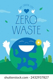 Environmental Campaign Illustration with Cute Earth