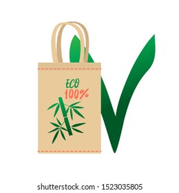 Environmental canvas bag for reusable use. A world without plastic. Environmental problems and environmental pollution problems. Landfills, garbage, recyclables.
