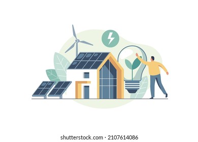 Environmental care concept. Waste pollution and recycling problem, nature care, green energy. Use clean green energy from renewable sources. Vector illustration.