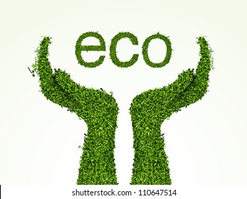 cuidado ambiental, las manos de la hierba. concepto de ecología