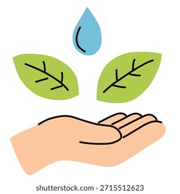Umweltpflegesymbol im flachen, handgezeichneten Stil für Nachhaltigkeit und Ökoschutzkonzepte. Ideal für Naturschutz, sauberes Wasser und Naturschutz.