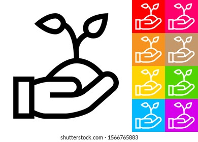 Environmental Care. Line Icon With Different Color Background.