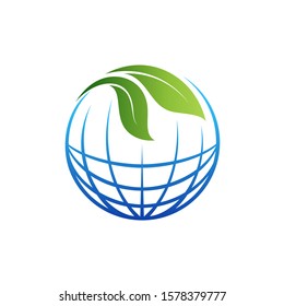 environmental care logo, earth day logo template, world/earth with leaf vector illustration, green globe and clean symbols, friendly product labels