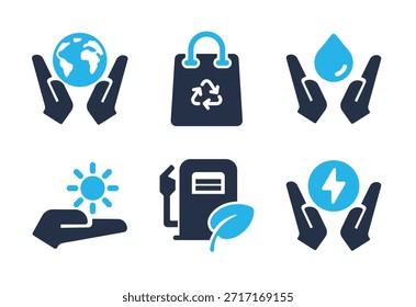 Environmental Care and Resource icon set. Solid glyph series icons