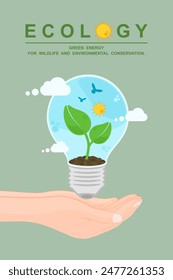 Environmental care and using clean green energy, Net zero emission, Carbon footprint concept, Nature conservation and Renewable Energy technology, Background image for poster, banner or cover art.