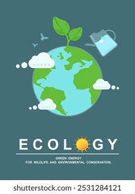 Environmental care and using clean green energy, Net zero emission, Carbon footprint concept, Nature conservation and Renewable Energy technology, Background image for poster, banner or cover art.