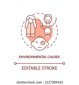 Environmental causes red concept icon. Strass and trauma. Conduct disorder causes abstract idea thin line illustration. Isolated outline drawing. Editable stroke. Arial, Myriad Pro-Bold fonts used