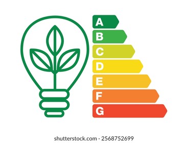 Environmental Certification Energy Classification Scale Efficiency Class Consumption with Light Bulb and Green Plant