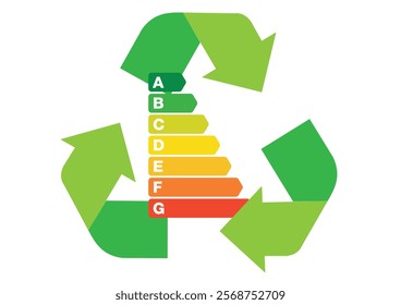 Environmental Certification Energy Classification Scale Efficiency Class Consumption with Green Recycle Icon