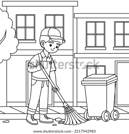 Environmental cleaner outline coloring page. Labor Day illustration