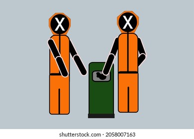 Environmental cleanliness mascot. Educational simple geometry of throwing trash in the trash. Simple mascot geometry