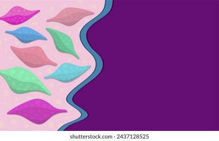 Environmental concept abstract background with colorful 3d leaf elements. Flat vector design with copy space.