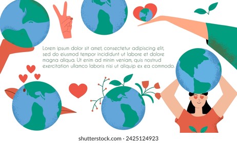 Environmental concept banner. ESG background. Ecological and save planet graphic frame. Vector illustration.