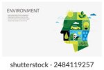 Environmental concept design. Happy Earth Day, geometric modern trendy illustrations of ecology, environmental conservation, planet Earth, green and zero waste design. Vector background, banner, cover