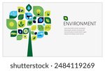 Environmental concept design. Happy Earth Day, geometric modern trendy illustrations of ecology, environmental conservation, planet Earth, green and zero waste design. Vector background, banner, cover