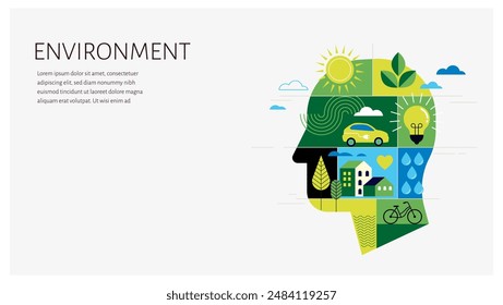 Diseño de concepto ambiental. Feliz Día de la Tierra, modernas ilustraciones geométricas de moda de ecología, conservación del medio ambiente, planeta Tierra, diseño verde y cero residuos. Fondo de Vector, Anuncio, cubierta