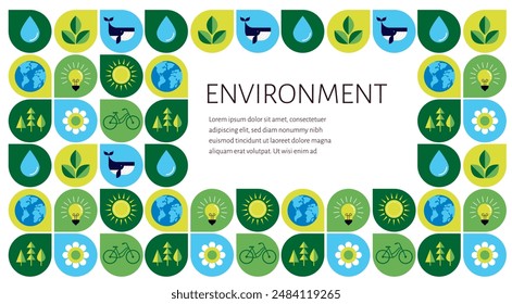 Diseño de concepto ambiental. Feliz Día de la Tierra, modernas ilustraciones geométricas de moda de ecología, conservación del medio ambiente, planeta Tierra, diseño verde y cero residuos. Fondo de Vector, Anuncio, cubierta