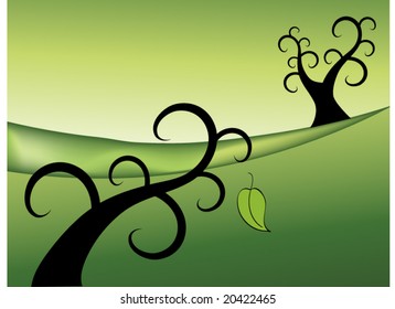 environmental concept - funky trees falling leaf (use with or without gradient mesh center)