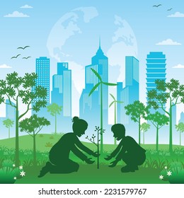 Concepto ambiental. Ir Verde Guardar ilustración del mundo