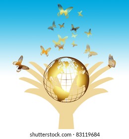 environmental concept with golden earth and butterfly