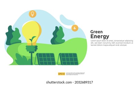 Environmental concept for green clean energy sources with renewable electric sun solar panel and wind turbines. suitable for web landing page template, banner, presentation, social, and print media