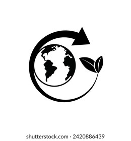 Environmental Concept icon, Earth icon with leaf cycle
