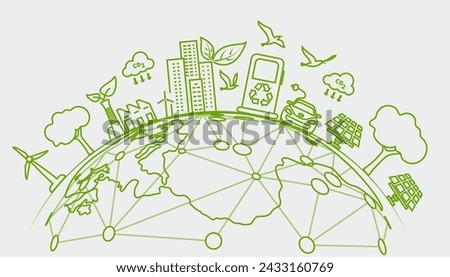 Environmental concept. Line art. Single page. Style. Flat design. Horizontal. Environmental icons. and tell stories with pictures