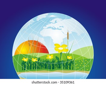 Environmental concept of preserving our world with blue background