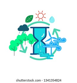 Environmental concept. Sustainability metaphor. Maintaining ecological balance for the future. Symbol of natural resource. Vector illustration flat design style.