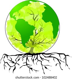 Environmental concept. Tree forming the world globe in its branches and leaves