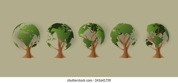 Umweltkonzept. Baum, der den Stil der Weltpapierkunst bildet.