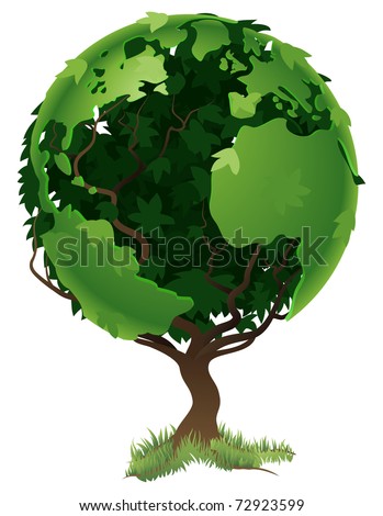 Environmental concept. Tree forming the world globe in its branches and leaves