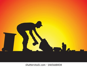 Environmental Concerns Concept Volunteer Cleaning The Rubbish Silhouette Vector Illustration