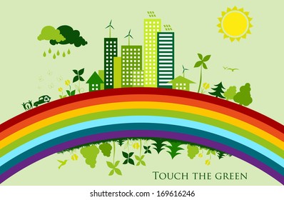 environmental conservation cities. Green City on a rainbow