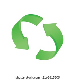 Concepto de conservación ambiental. Flechas verdes onduladas 3D. Reducir, reutilizar, reciclar. Salvemos el planeta. Reciclando. Gestión de desechos. Símbolo o icono ecológico. Día de la Tierra. Vamos verde. Ilustración vectorial.
