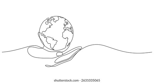 environmental conservation concepts, world care saving eco friendly hand support one line drawing continuous handdrawn vector illustration