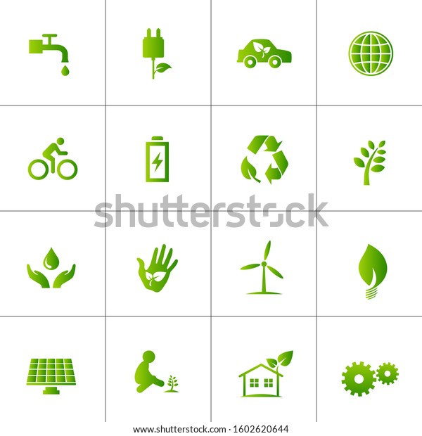 Environmental conservation, green living and\
recycling vector icon\
set