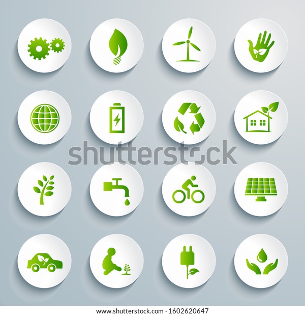 Environmental conservation, green living and\
recycling vector icon\
set