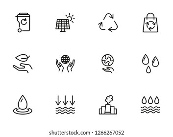 Environmental conservation icons. Recycling, air pollution, solar battery. Ecology concept. Vector illustration can be used for topics like environment, energy saving, nature resources