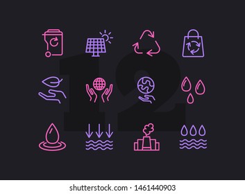 Environmental conservation icons. Recycling, air pollution, solar battery. Ecology concept. Vector illustration can be used for topics like environment, energy saving, nature resources