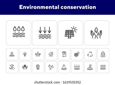 Environmental conservation icons. Recycling, air pollution, solar battery. Ecology concept. Vector illustration can be used for topics like environment, energy saving, nature resources