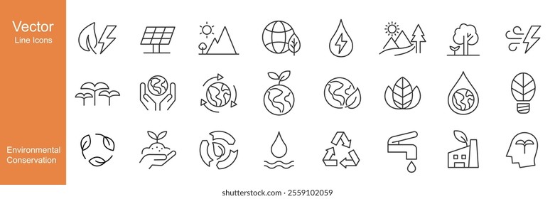 Environmental Conservation Icons - Vector Line. Editable Stroke.
